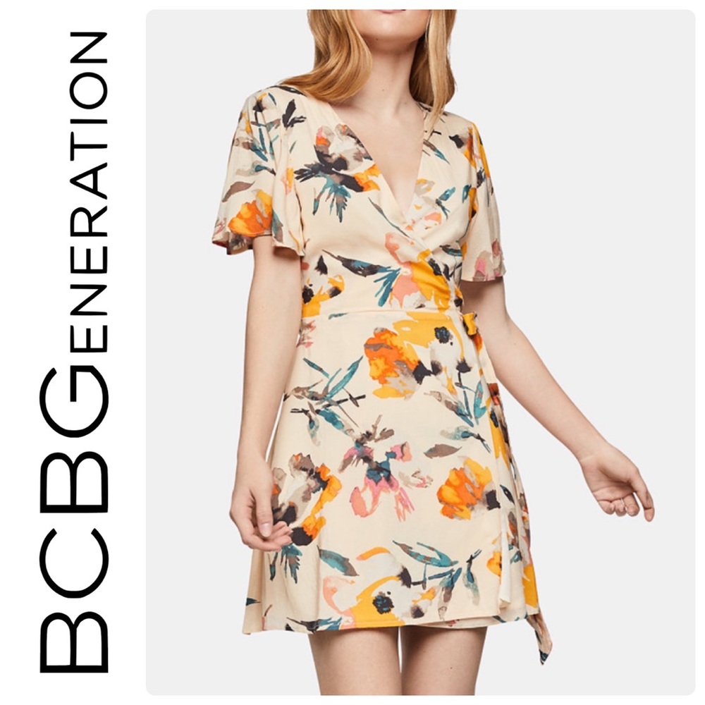 BCBGeneration Abstract Florals Wrap Dress